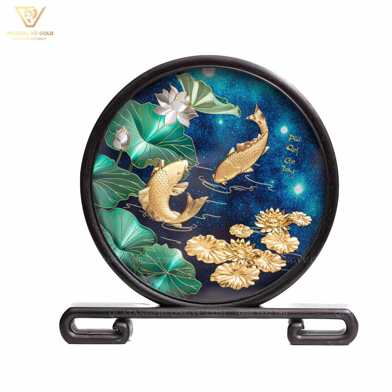 Tranh Đĩa Cá Chép Hoa Sen Dát Vàng 24K – Phượng Vũ Gold