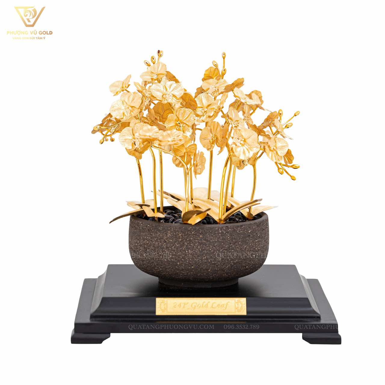 Chậu Lan Hồ Điệp Dát Vàng 24K Quà Tặng Doanh Nghiệp | Phượng Vũ Gold
