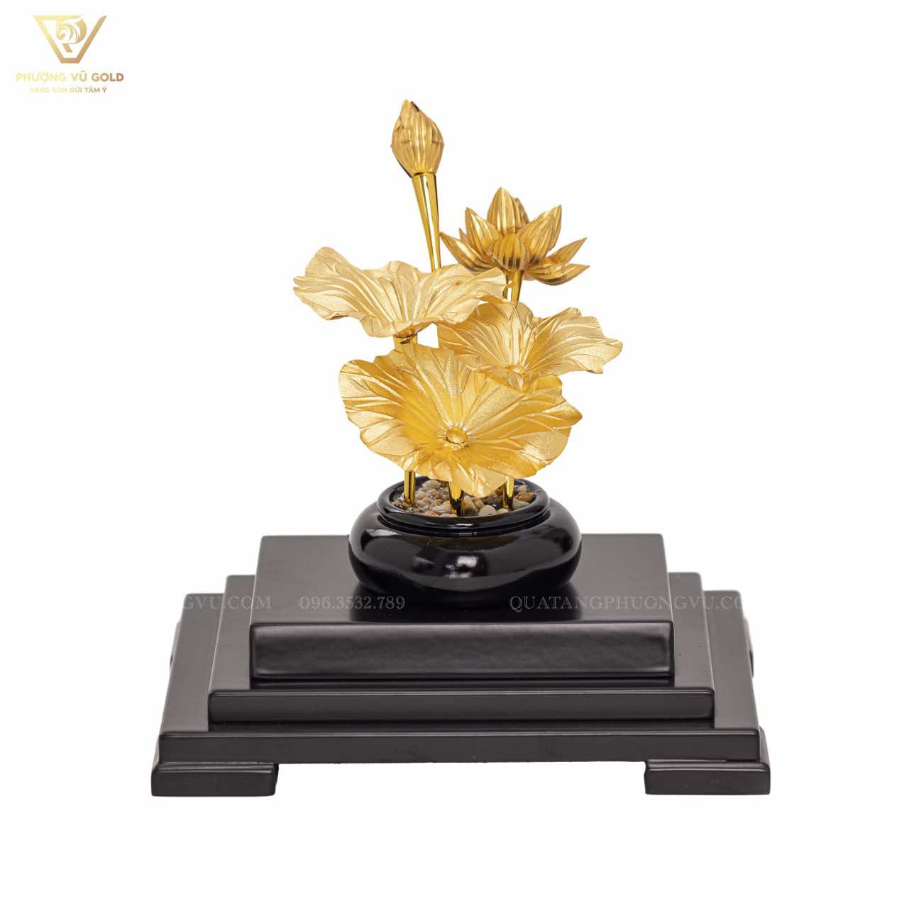 Chậu Hoa Sen Dát Vàng 24k – Trang Trí Để Bàn | Phượng Vũ Gold
