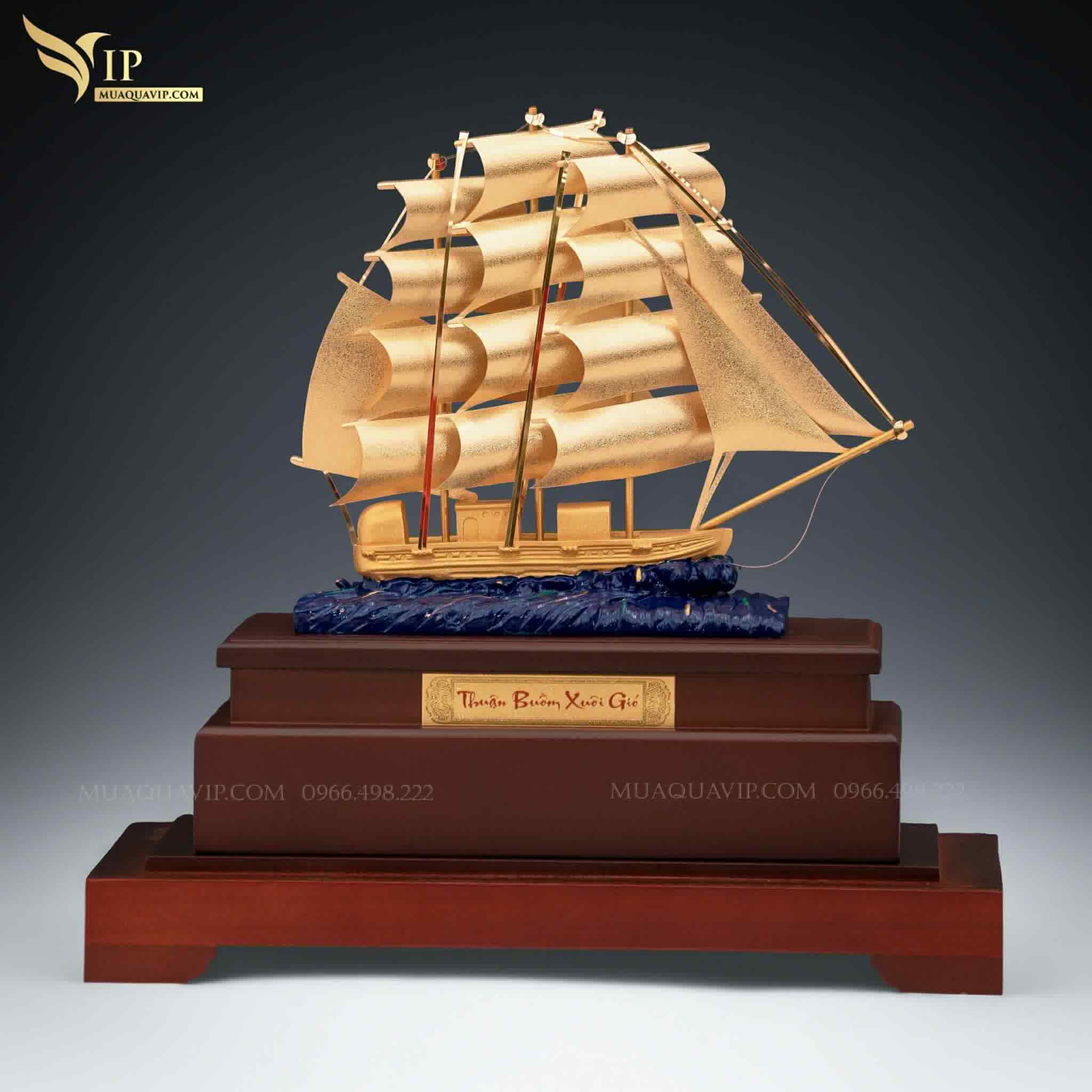 Thuyền Vàng Phong Thủy 24K Trang Trí Văn Phòng Cao Cấp | Phượng Vũ Gold