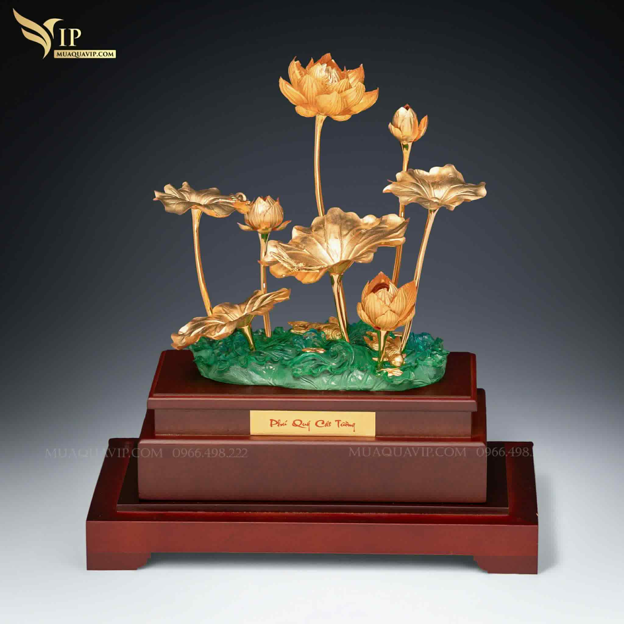 Hoa Sen Để Bàn Dát Vàng 24K – Quà Tặng Cao Cấp | Phượng Vũ Gold
