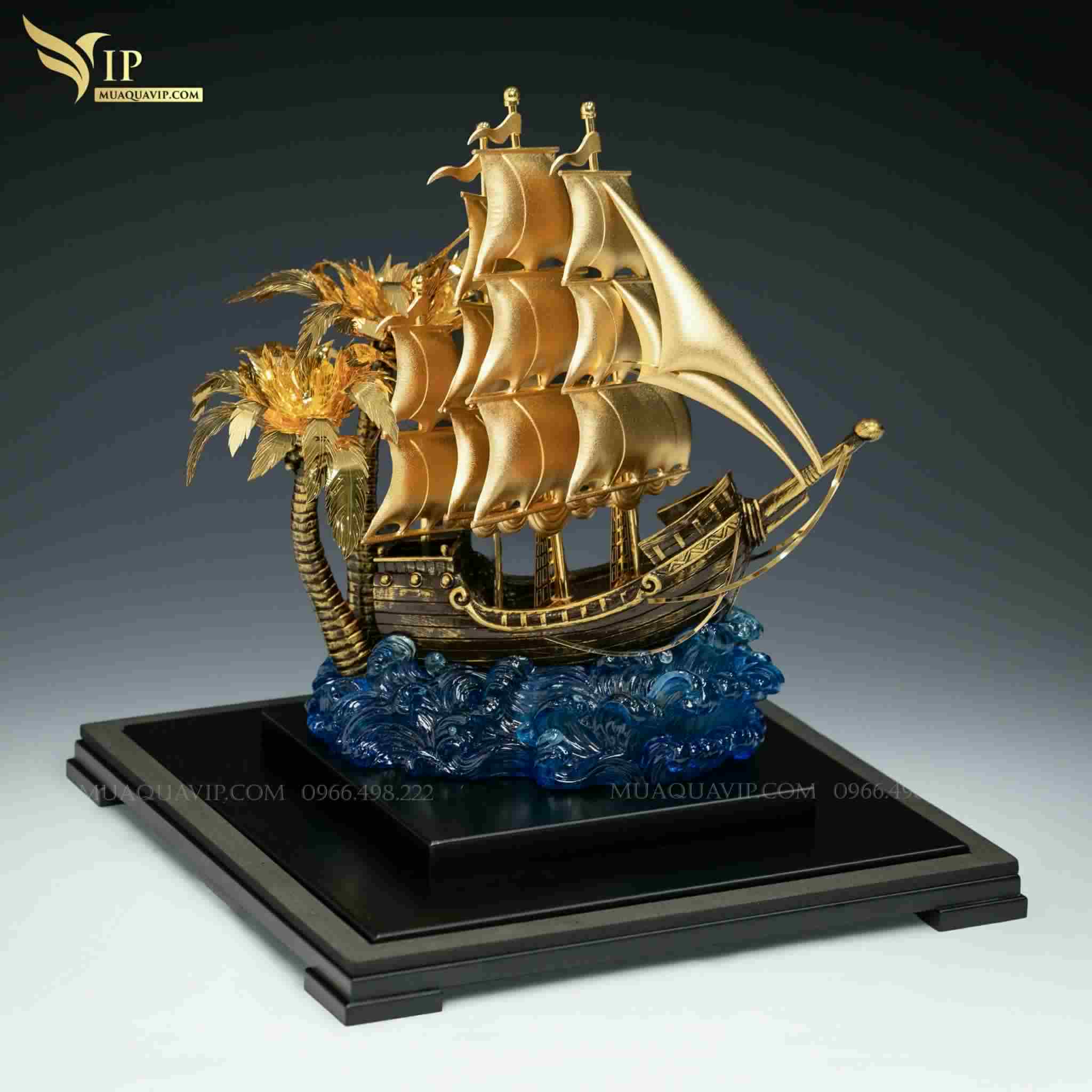 Mô Hình Thuyền Buồm Dát Vàng 24K Quà Tặng Hội Nghị Cao Cấp | Phượng Vũ Gold