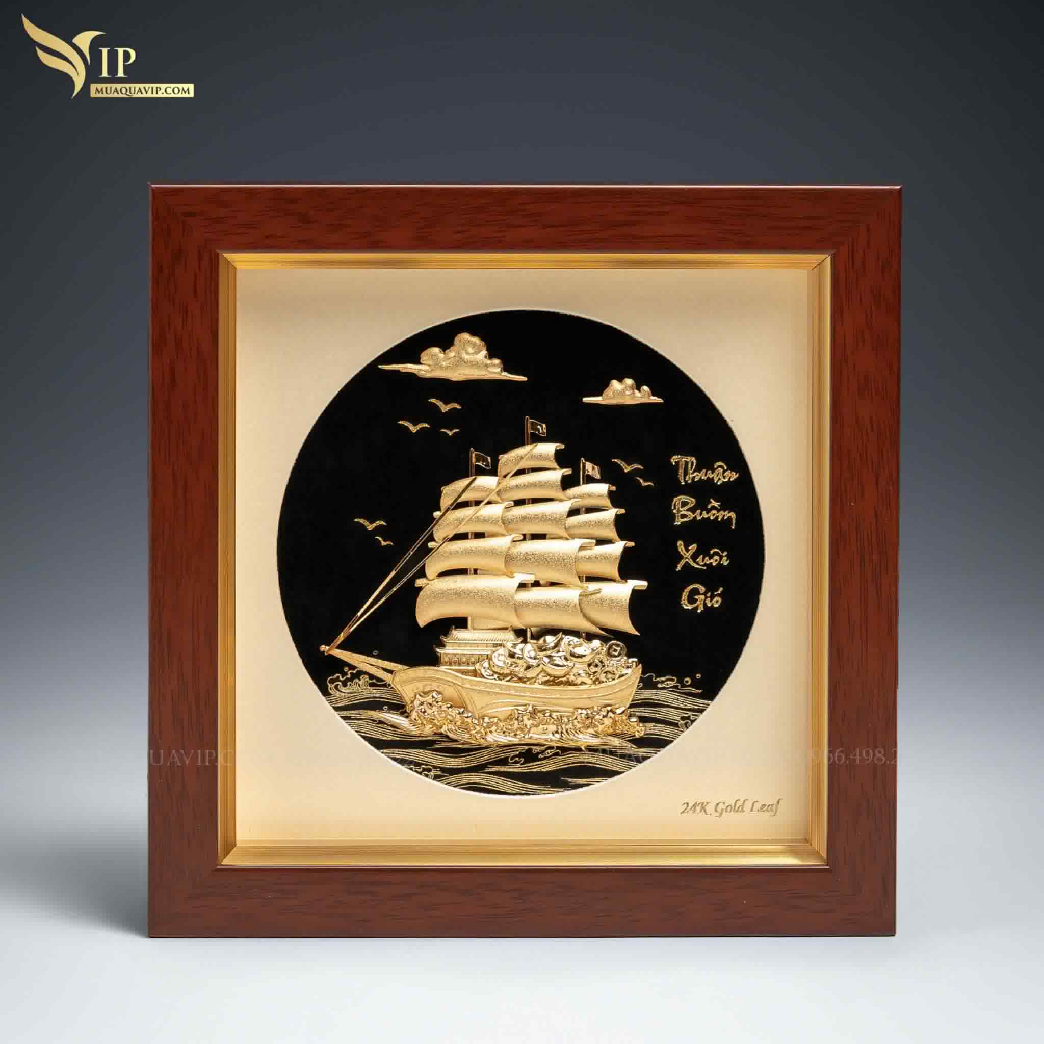 Tranh Thuyền Dát Vàng 24K – Quà Tặng Phong Thuỷ Để Bàn | Phượng Vũ Gold