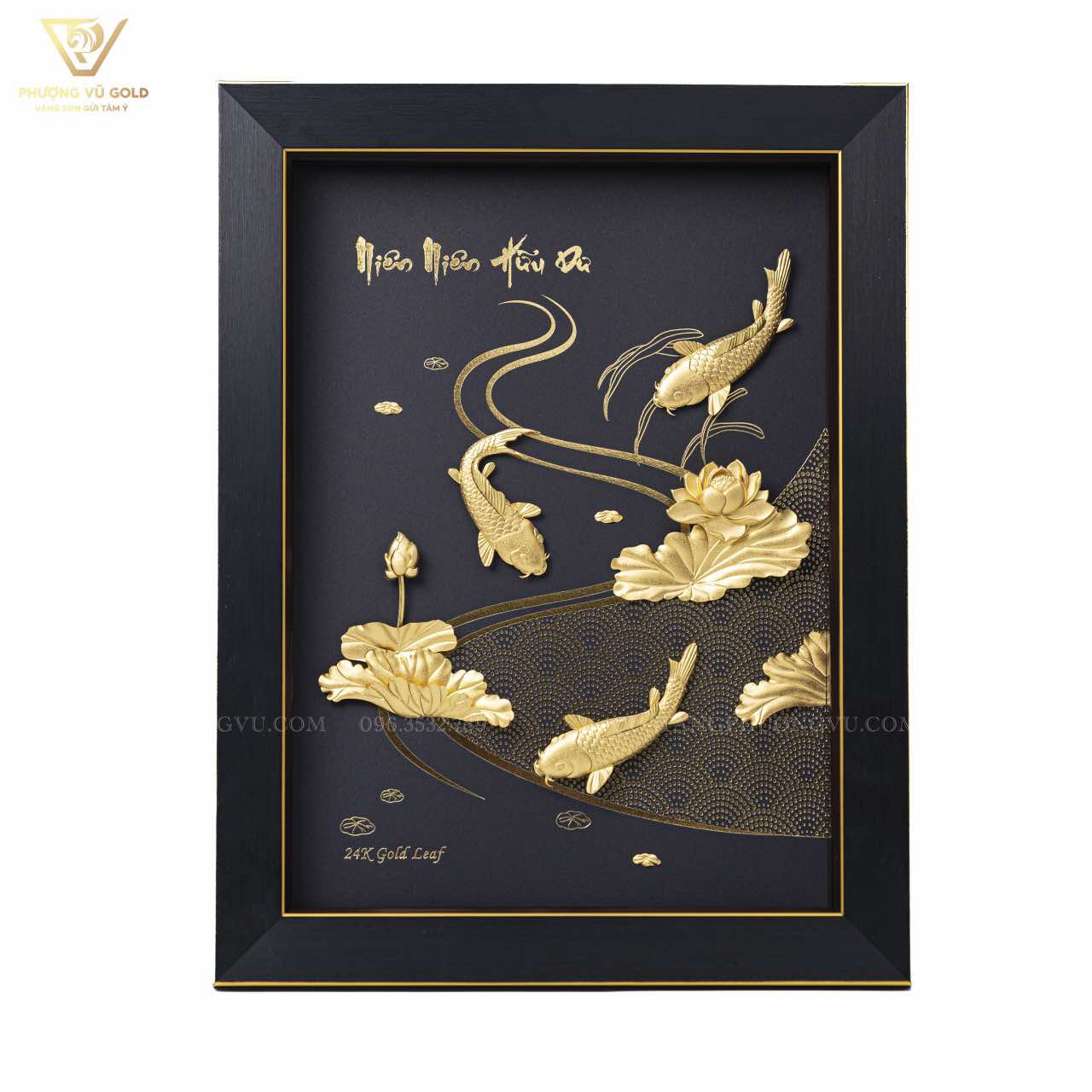 Tranh Cá Chép Hoa Sen Dát Vàng 24K Cao Cấp – Phượng Vũ Gold