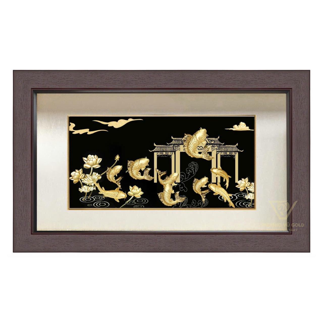 Tranh Cửu Ngư Quần Hội Cá Chép Mạ Vàng 24K – Phượng Vũ Gold