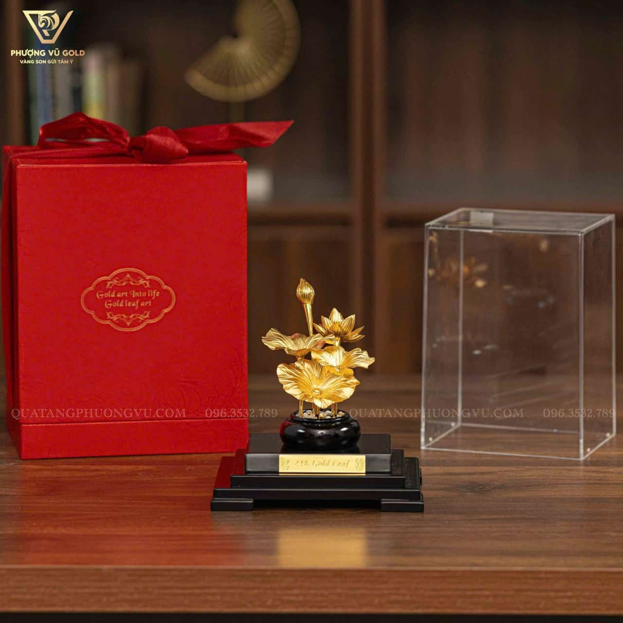 Chậu Hoa Sen Dát Vàng 24k – Trang Trí Để Bàn | Phượng Vũ Gold