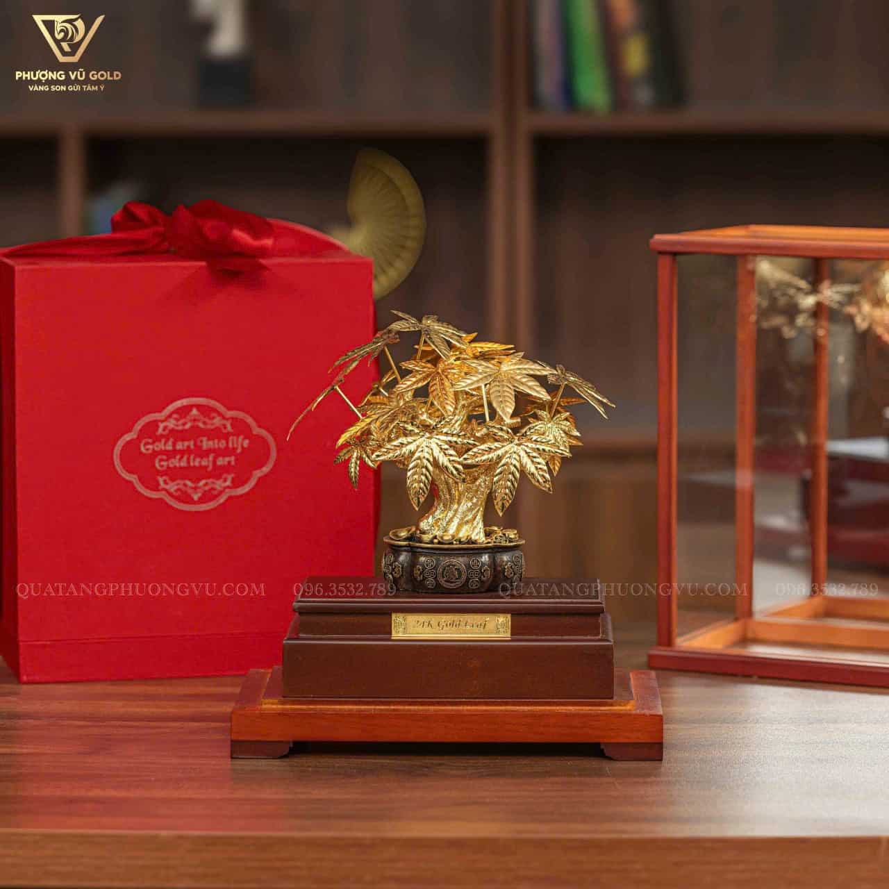 Cây Tài Lộc Dát Vàng 24K – Quà Tặng Sếp Cao Cấp | Phượng Vũ Gold