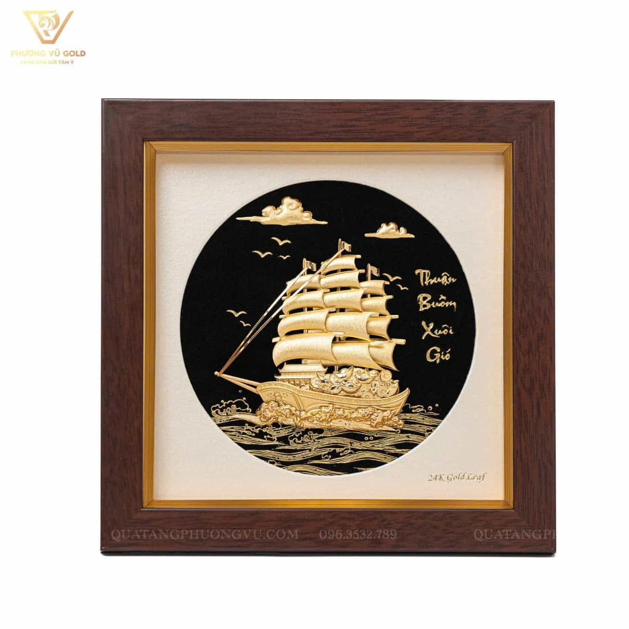 Tranh Thuyền Dát Vàng 24K – Quà Tặng Phong Thuỷ Để Bàn | Phượng Vũ Gold