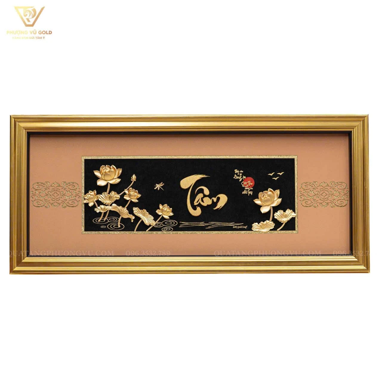 Tranh Chữ Tâm Dát Vàng 24K – Quà Tặng Phong Thủy | Phượng Vũ Gold