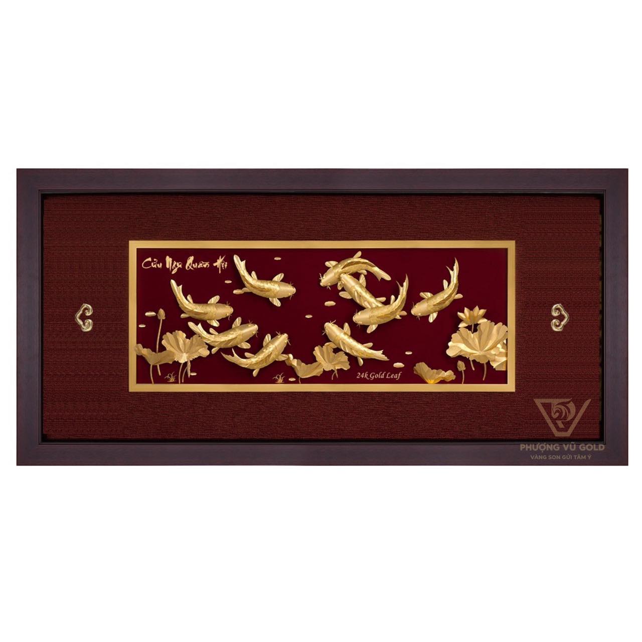 Tranh Cửu Ngư Hoa Sen Dát Vàng 24K | Phượng Vũ Gold