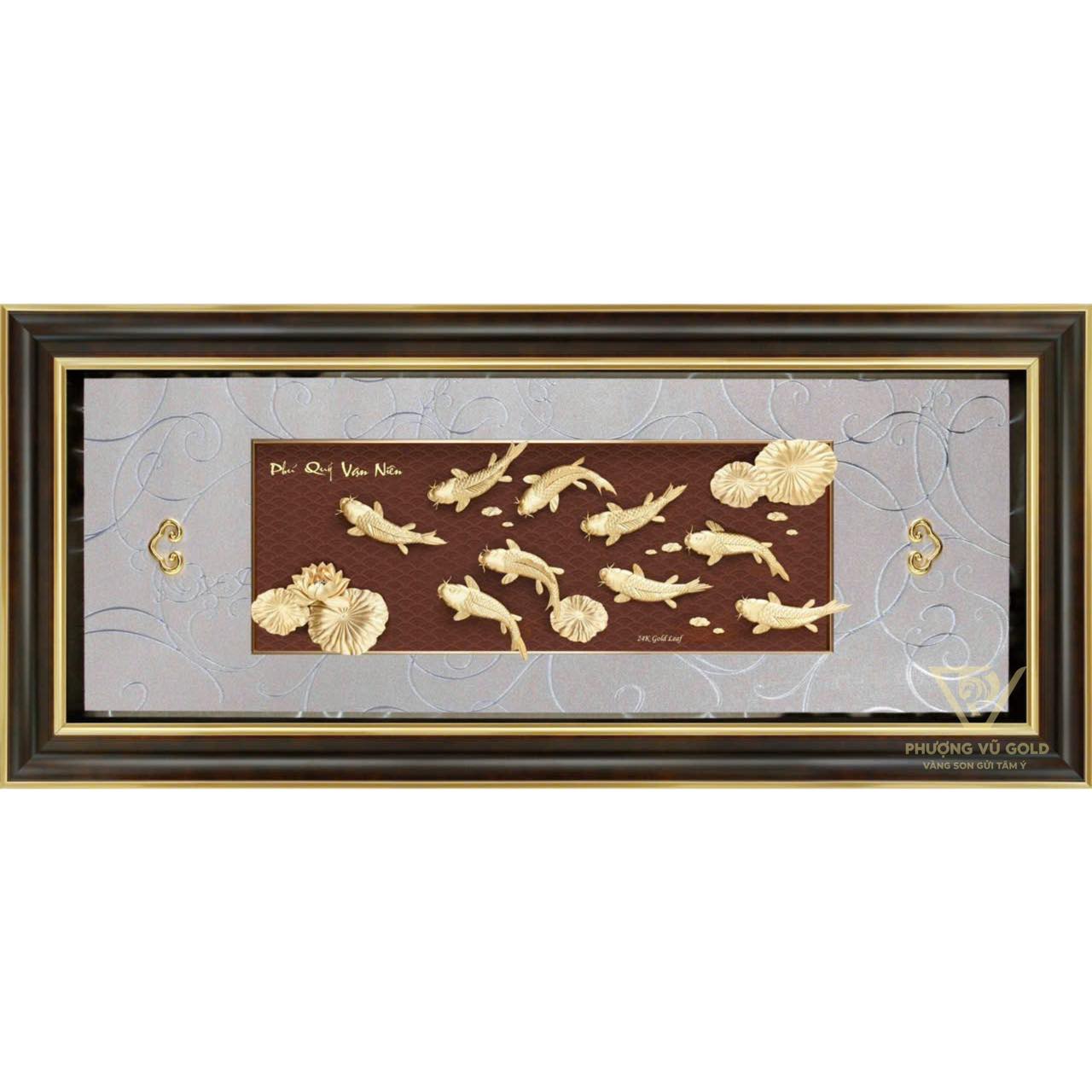 Tranh Cửu Ngư Hoa Sen Dát Vàng 24K | Phượng Vũ Gold