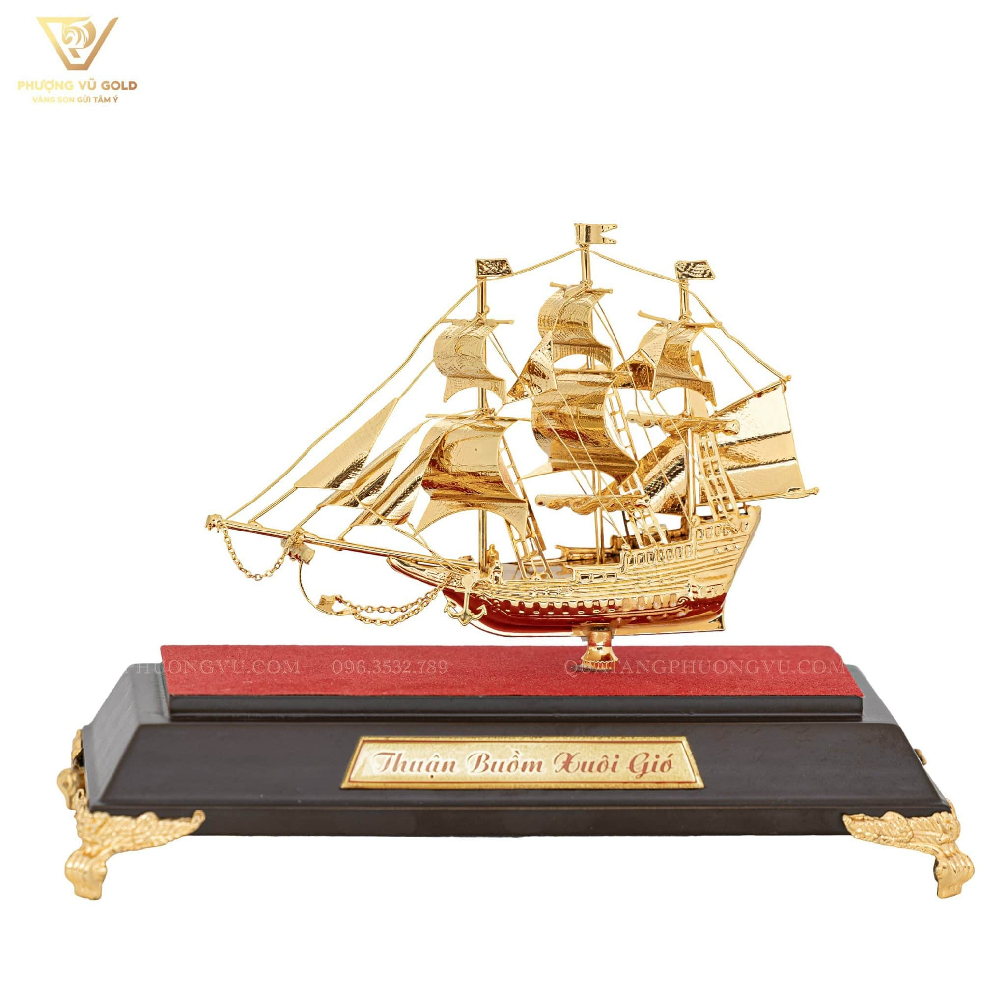 Thuyền Dát Vàng 24K Phong Thủy Để Bàn | Phượng Vũ Gold
