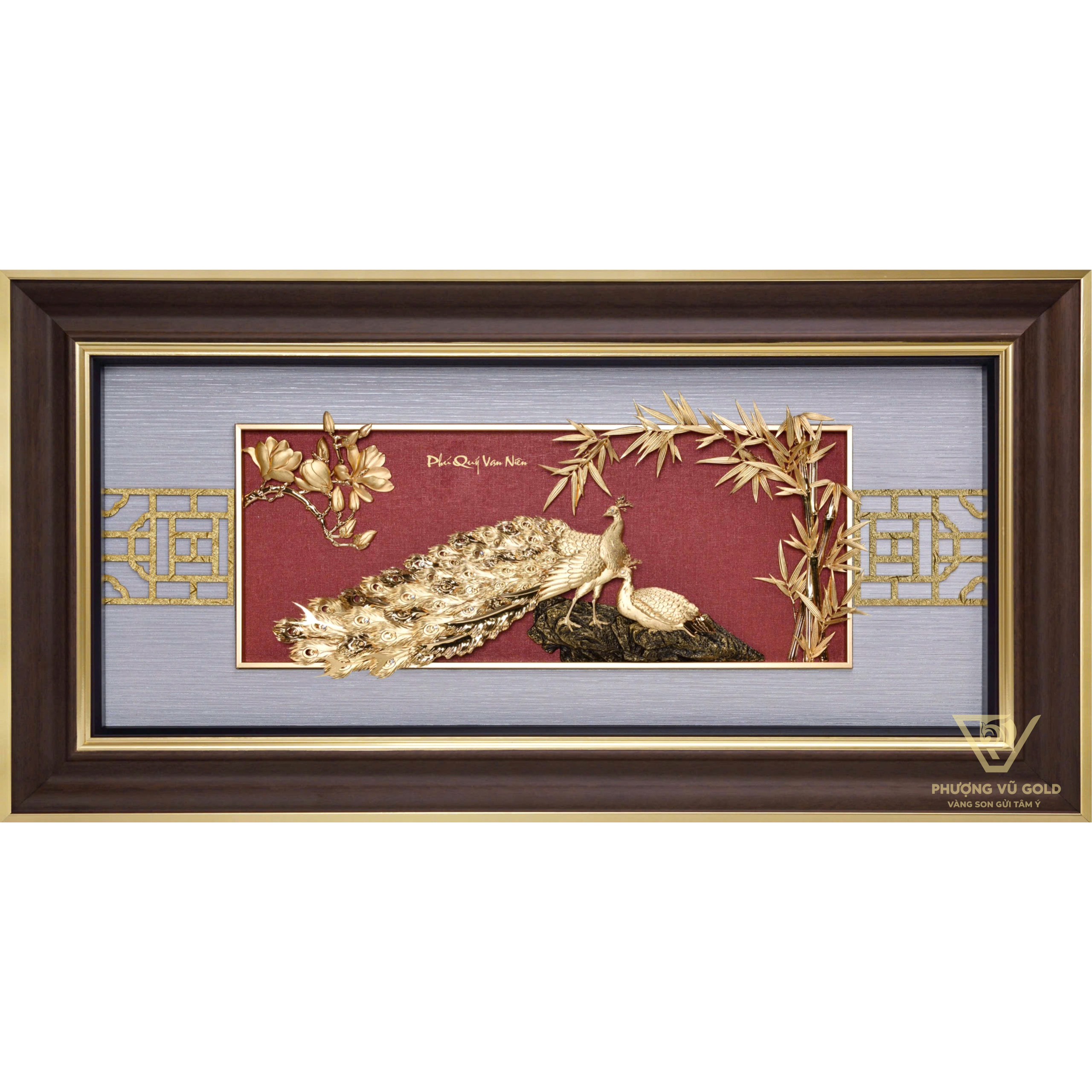 Tranh Chim Công Dát Vàng 24K – Quà Tặng Cưới | Phượng Vũ Gold