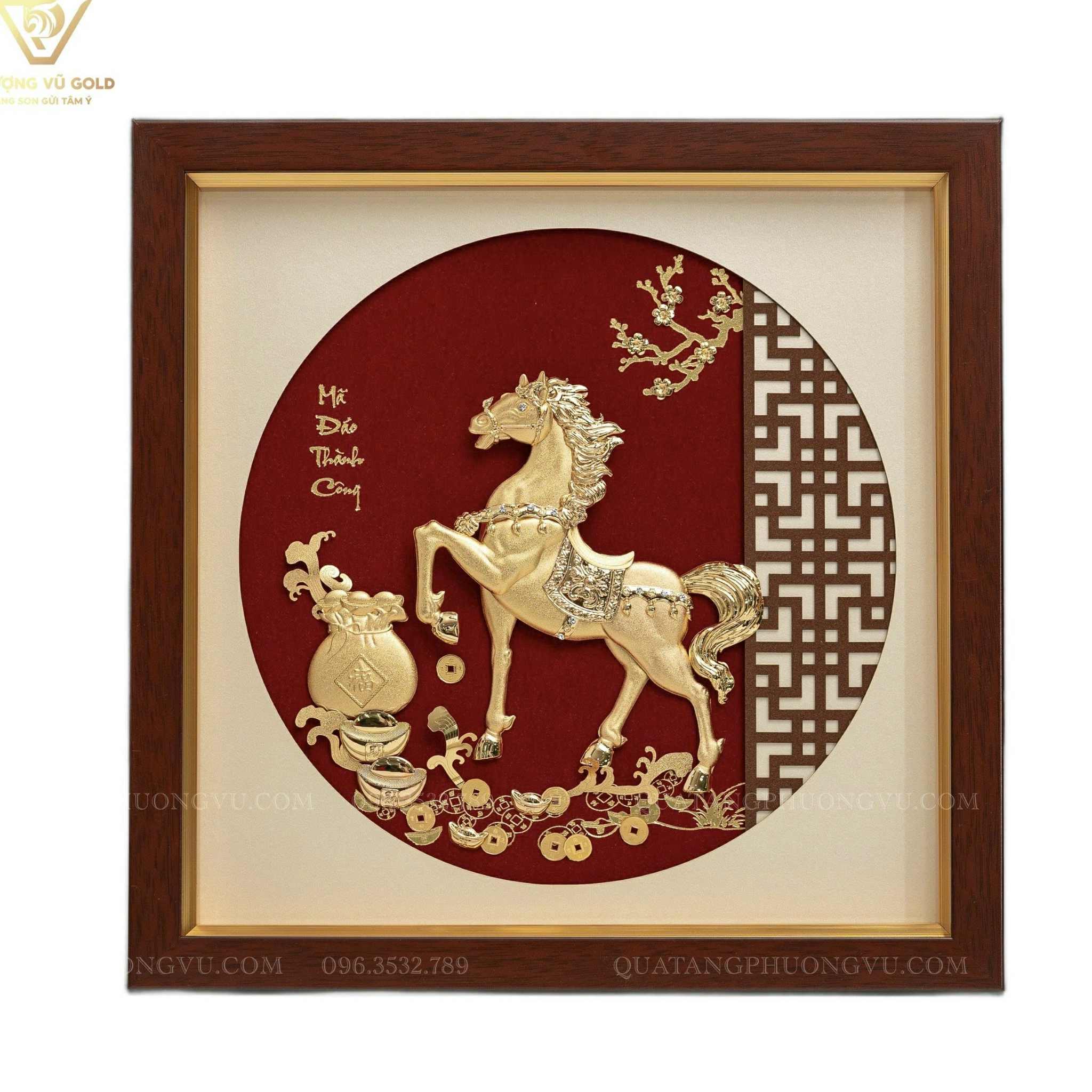 Tranh Ngựa Tài Lộc Dát Vàng 24K – Mã Đáo Thành Công | Phượng Vũ Gold