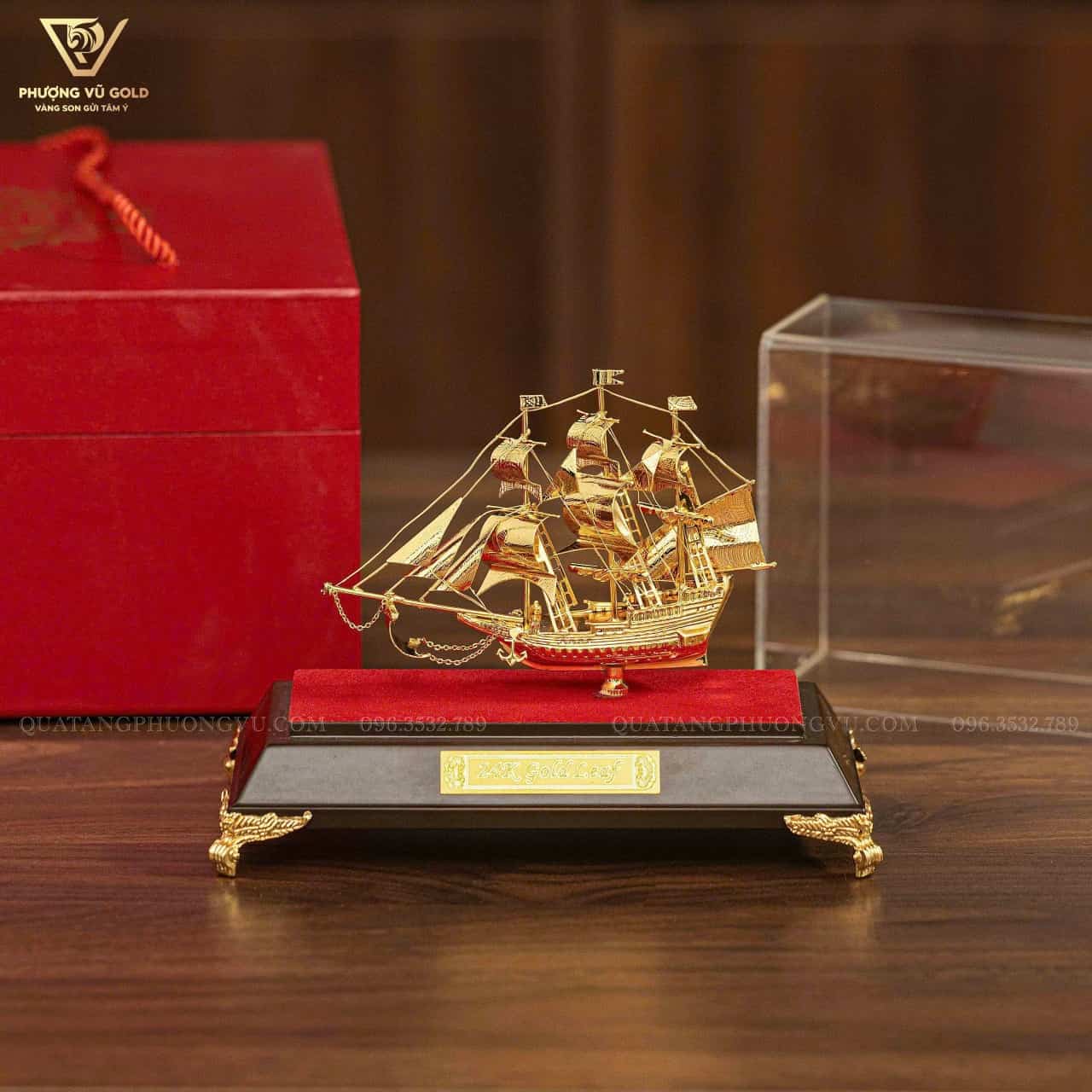 Thuyền Dát Vàng 24K Phong Thủy Để Bàn | Phượng Vũ Gold