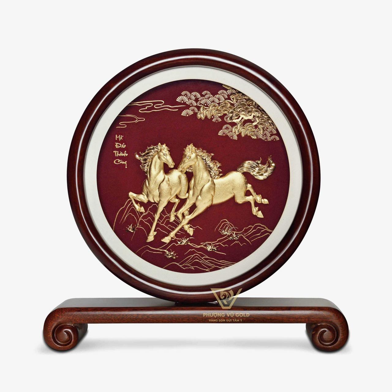 Đĩa Ngựa Mã Đáo Thành Công Mạ Vàng 24K – Quà Tặng Sếp Cao Cấp | Phượng Vũ Gold