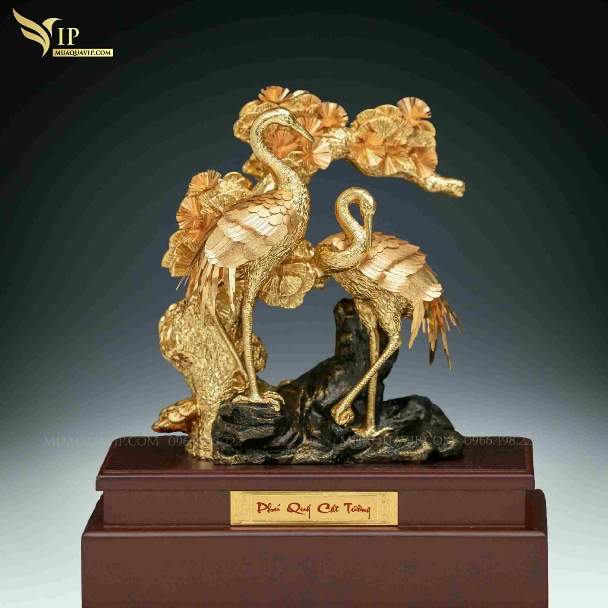 Tượng Tùng Hạc Mạ Vàng 24K - Quà Tặng Sếp Nghỉ Hưu | Phượng Vũ Gold