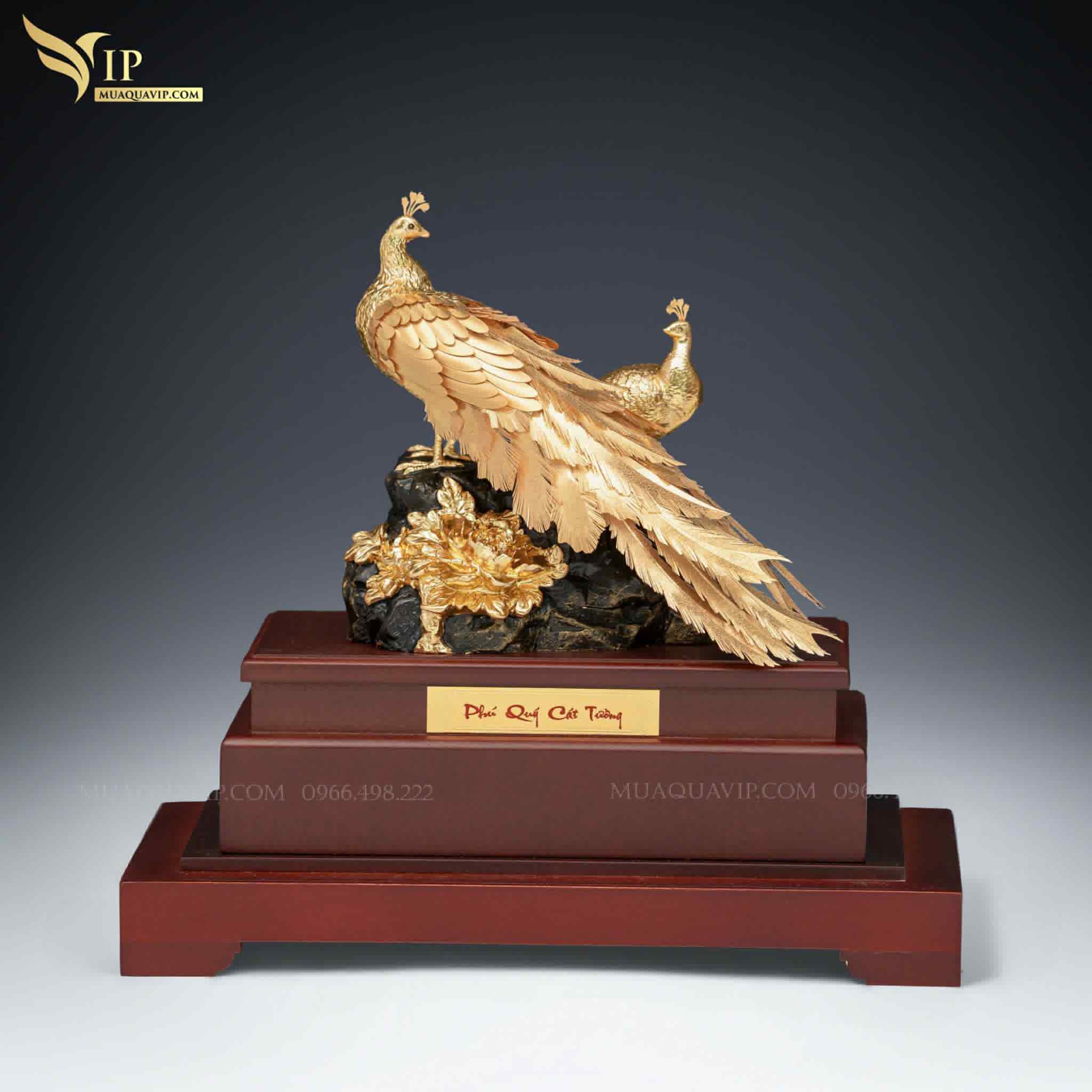 Hạnh Phúc Viên Mãn - Chim Công Mạ Vàng 24K - Quà Tặng Sếp Cao Cấp | Phượng Vũ Gold