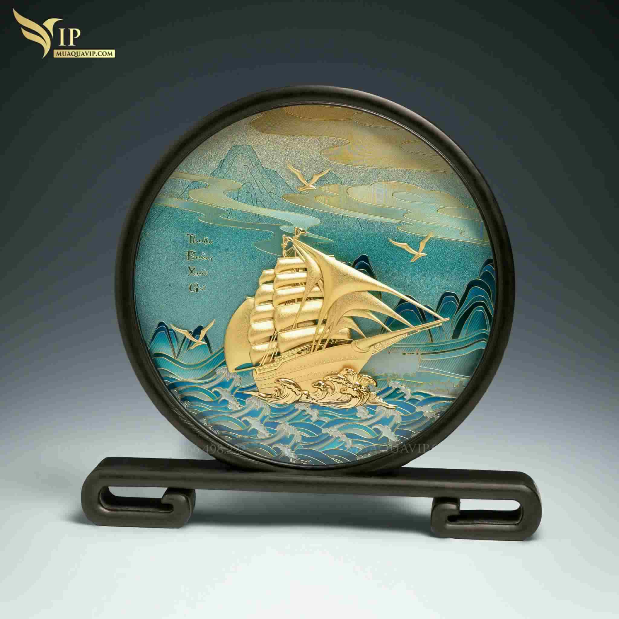 Đĩa Thuyền Mạ Vàng 24K - Thuận Buồm Xuôi Gió | Phượng Vũ Gold