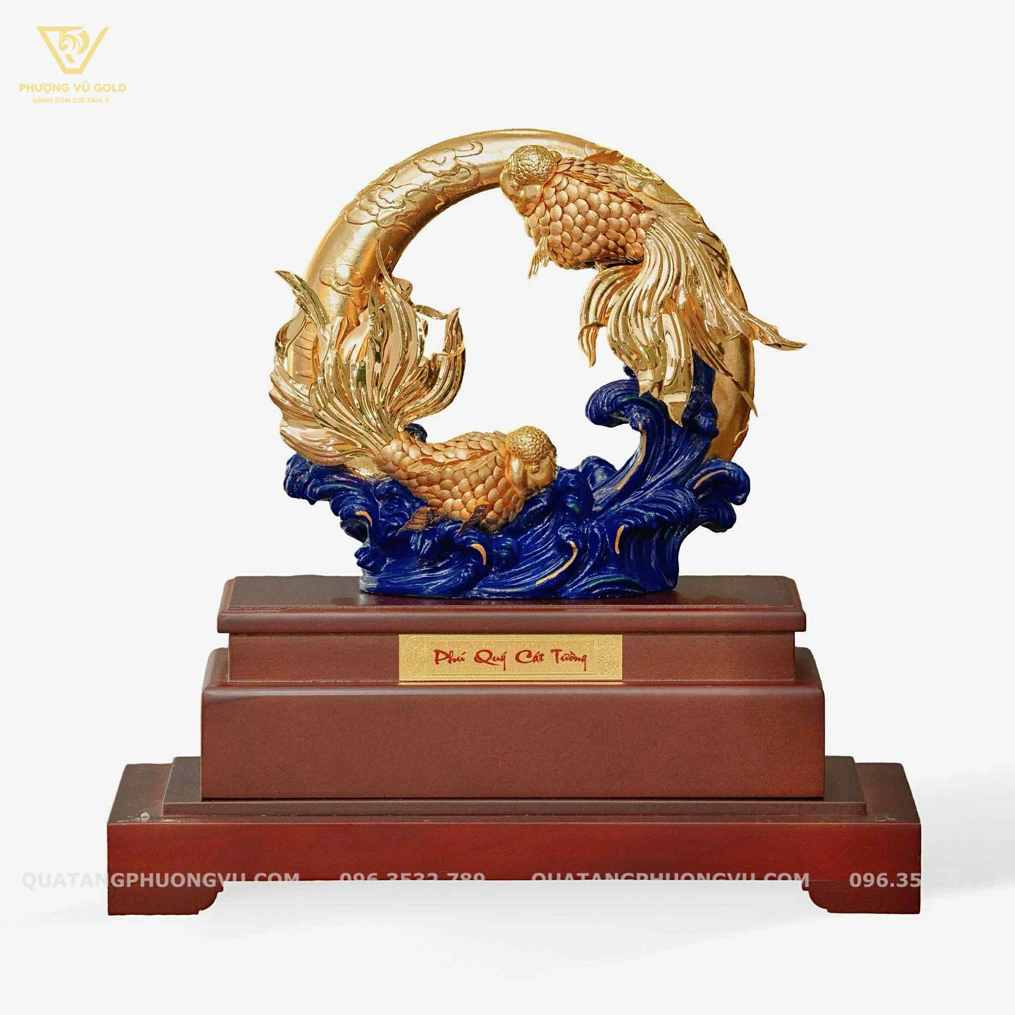 Tượng Đôi Cá Chép Dát Vàng 24K – Quà Tặng Phú Quý Cát Tường | Phượng Vũ Gold