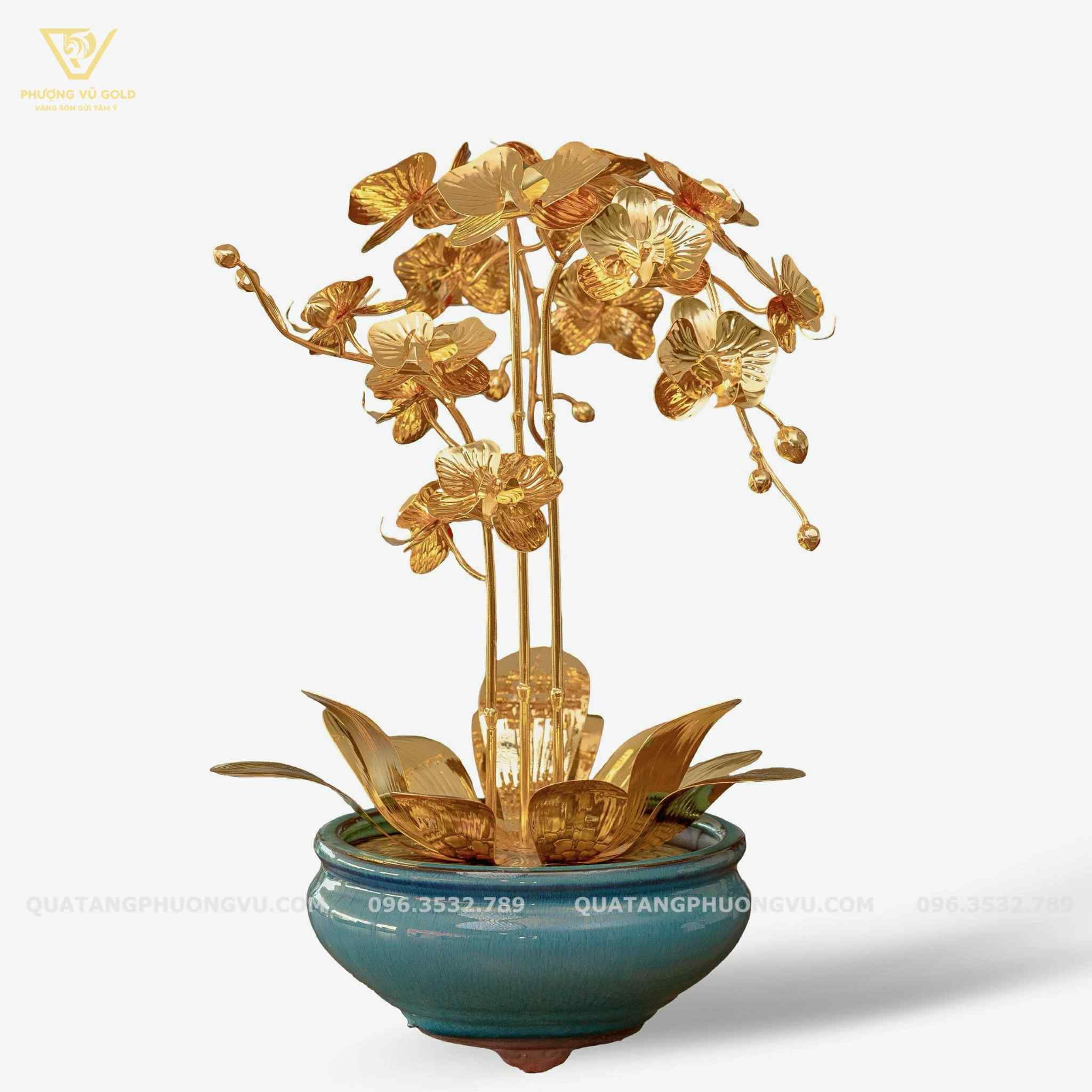 Chậu Hoa Lan Bằng Đồng Mạ Vàng 24K – Quà Tặng Phong Thủy Cao Cấp | Phượng Vũ Gold