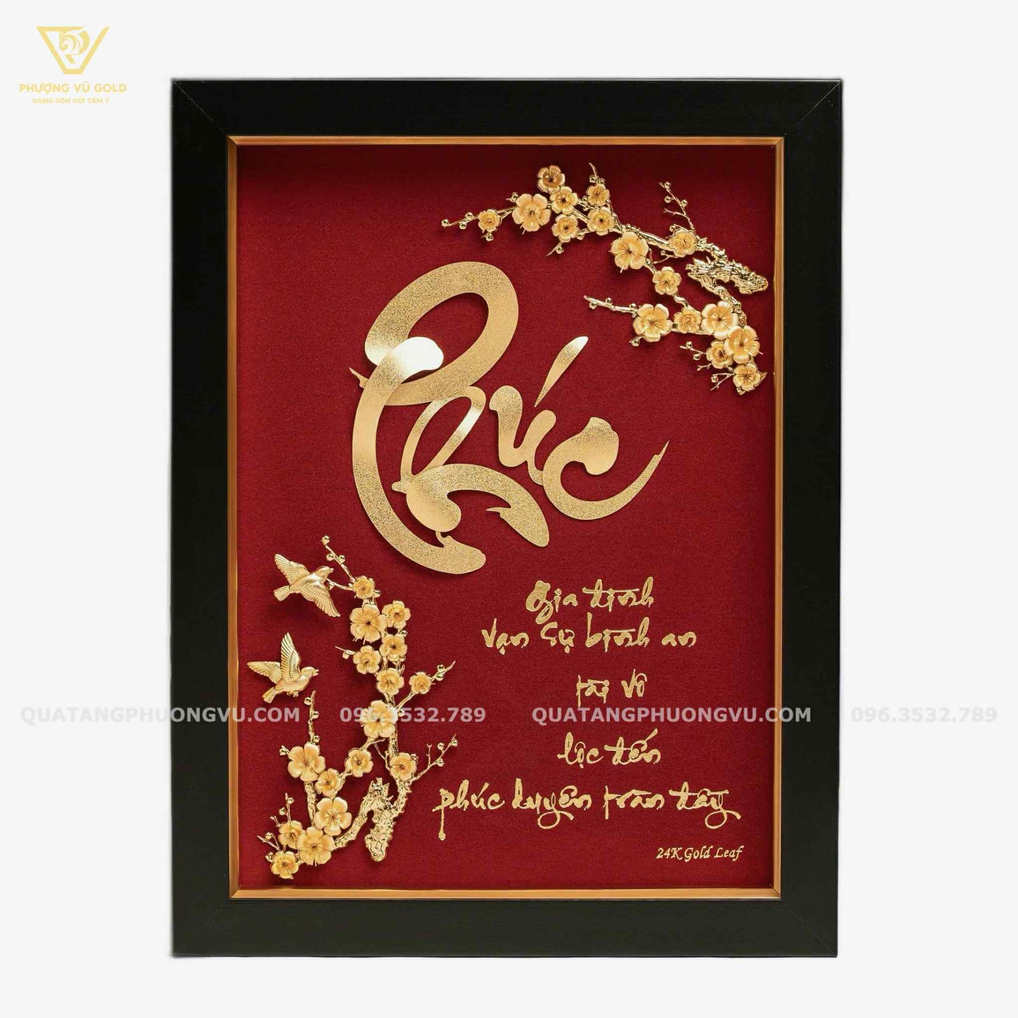 Tranh Chữ Phúc Dát Vàng 24K Nền Đỏ - Quà Tặng Ý Nghĩa | Phượng Vũ Gold