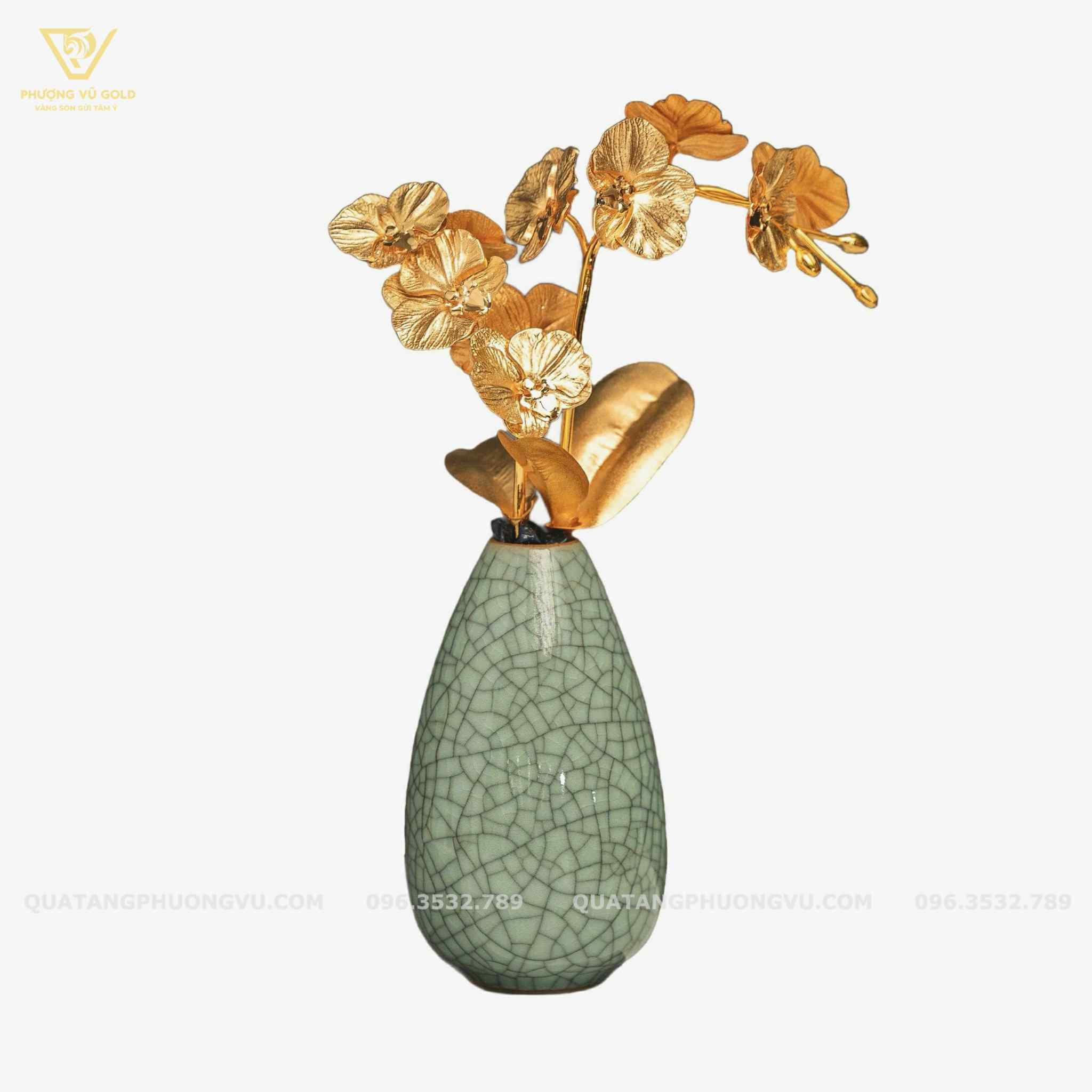 Lọ Hoa Lan Dát Vàng 24K Cỡ Nhỏ – Quà Tặng Văn Phòng Sang Trọng | Phượng Vũ Gold