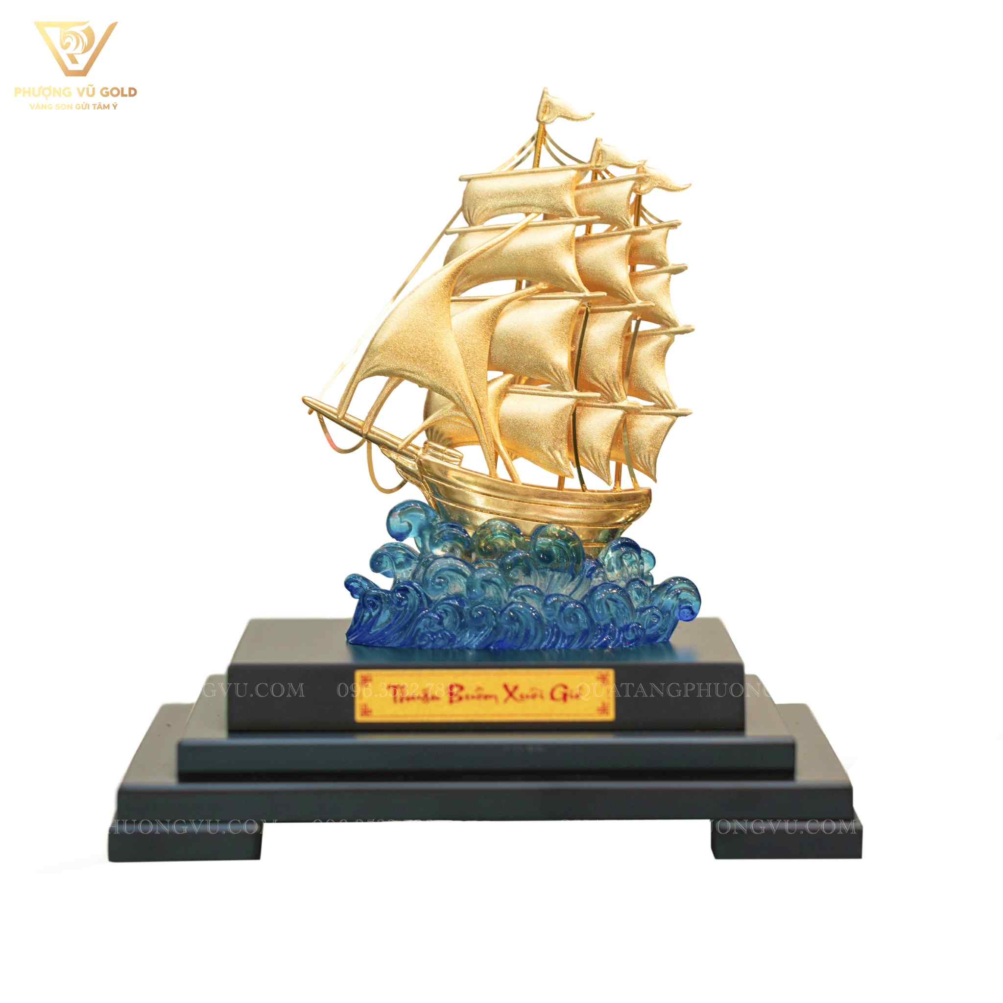 Mô Hình Thuyền Dát Vàng 24K – Quà Tặng Cao Cấp | Phượng Vũ Gold