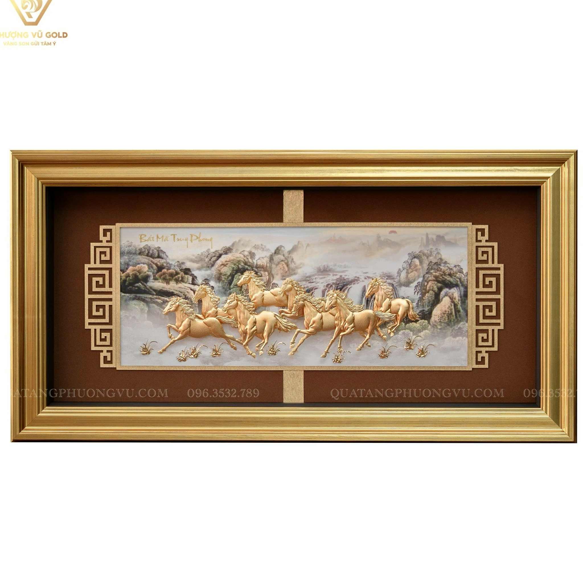Tranh Bát Mã Truy Phong Dát Vàng 24K – Quà Tặng Thành Lập Công Ty | Phượng Vũ Gold