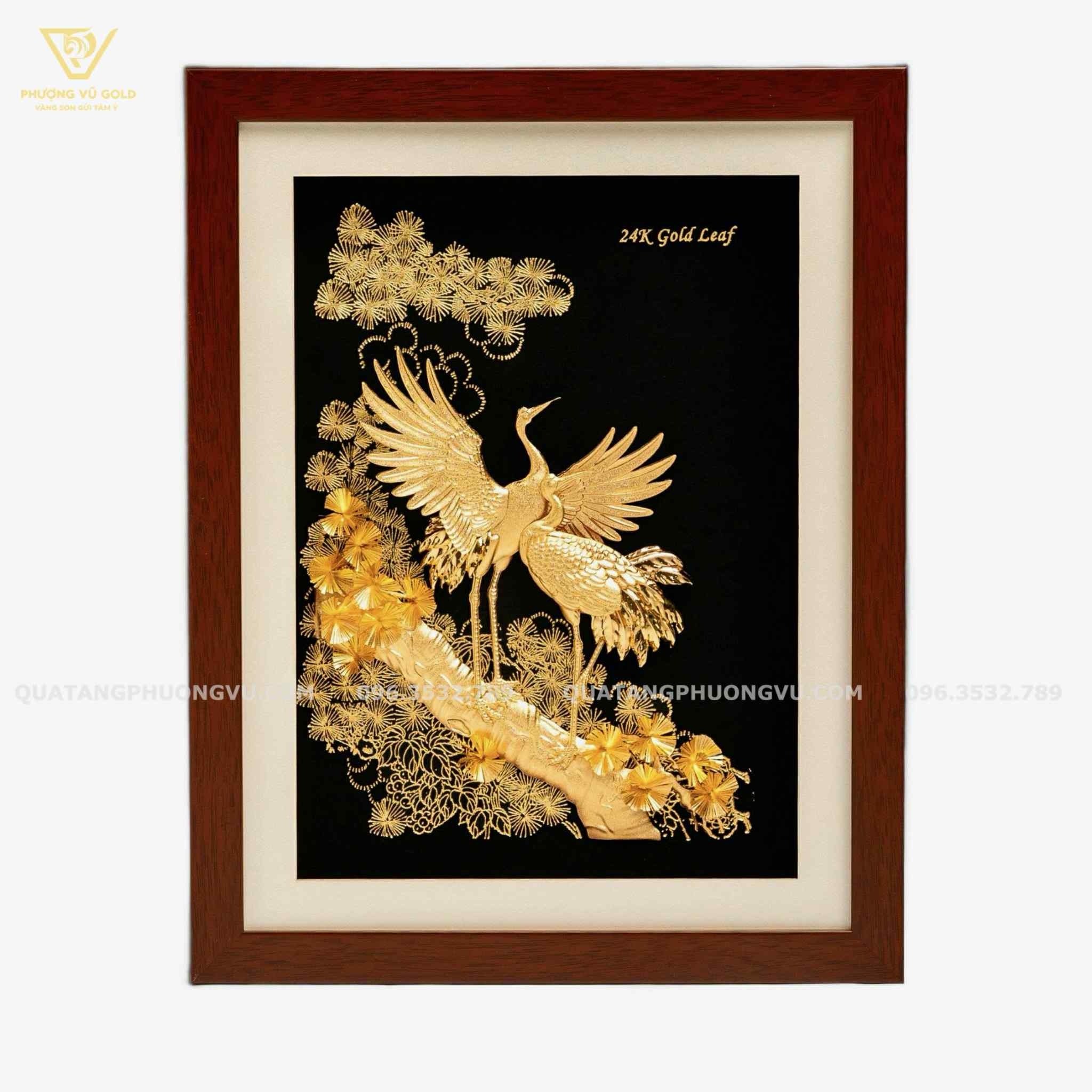 Tranh Đôi Chim Hồng Hạc Dát Vàng 24K – Quà Tặng Cưới | Phượng Vũ Gold