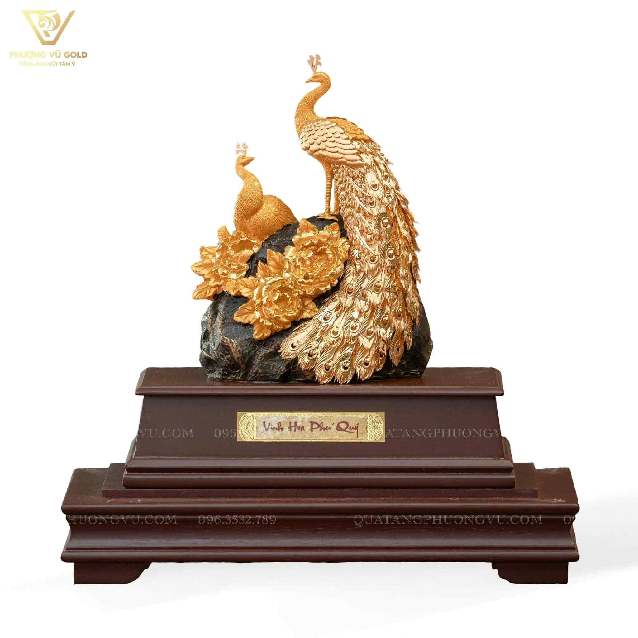 Mô hình Chim Công Hoa Mẫu Đơn Phú Quý Dát Vàng 24K - Quà Tặng Phong Thuỷ | Phượng Vũ Gold