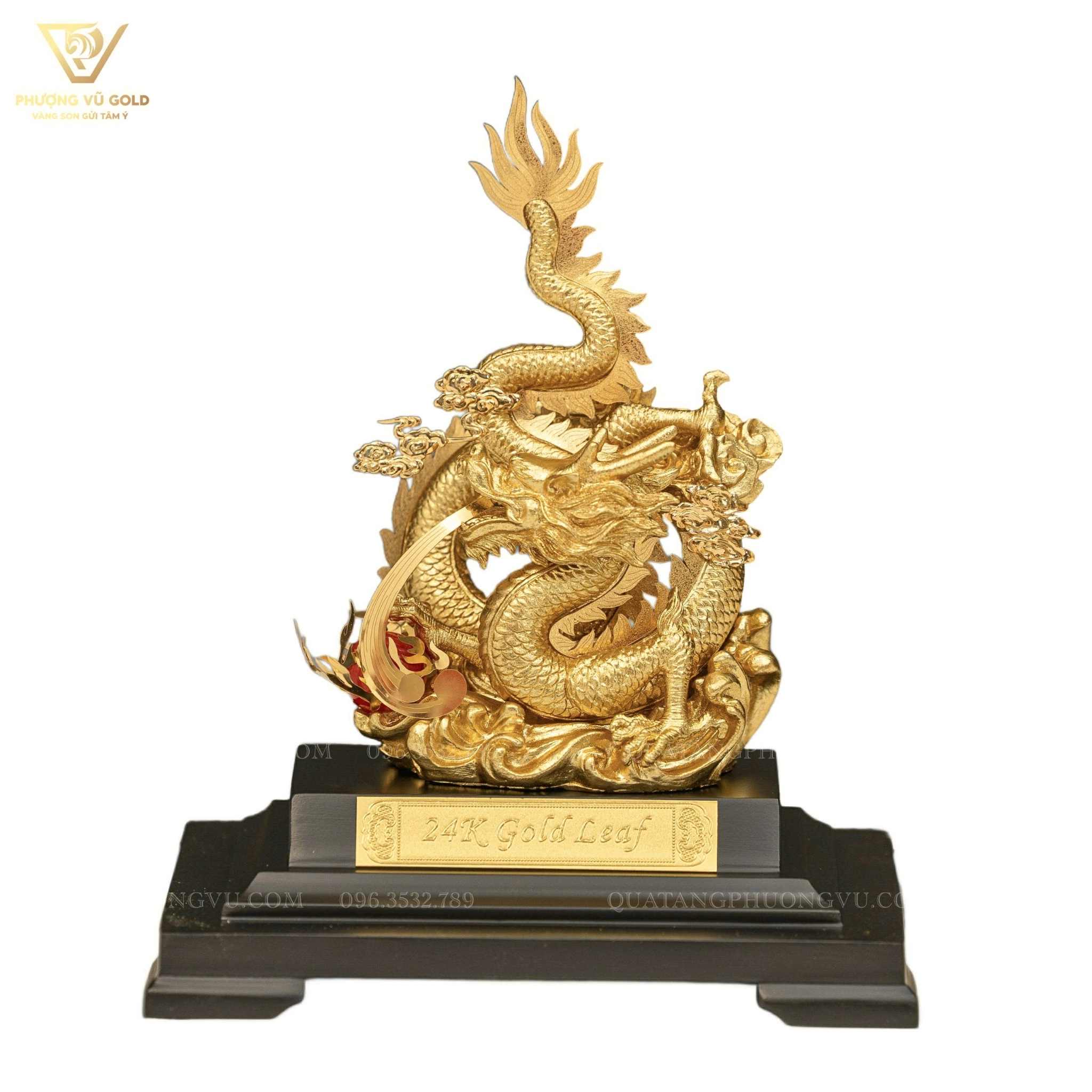 Tượng Rồng Nhả Ngọc Dát Mạ Vàng 24K – Quà Tặng Phong Thuỷ | Phượng Vũ Gold